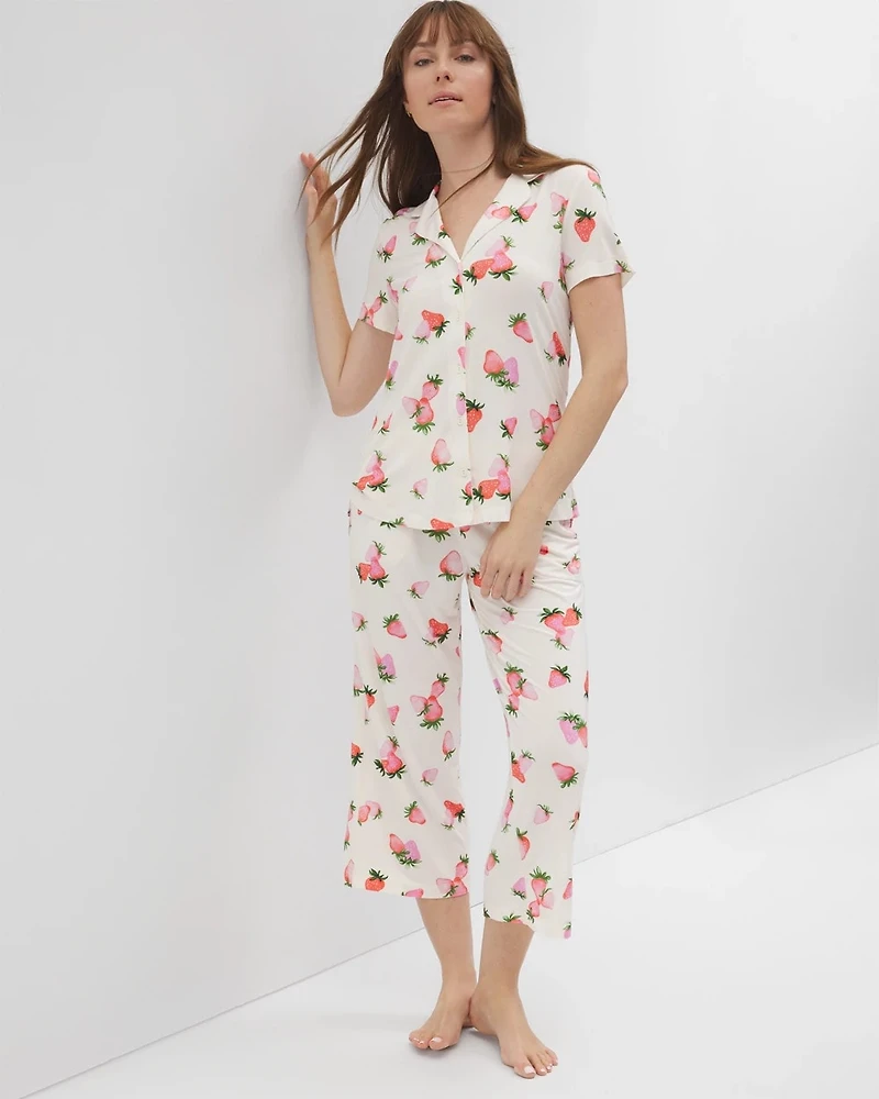 Short Sleeve Notch Collar Pajama Top