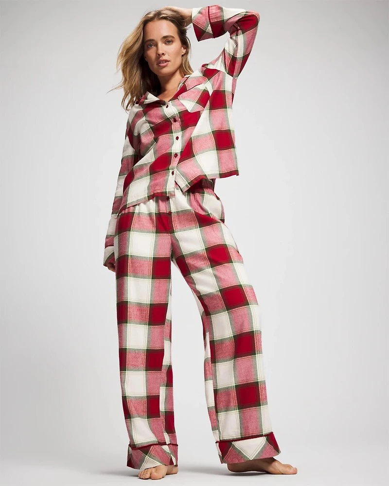 Long-Sleeve Notch Collar Pajama Top