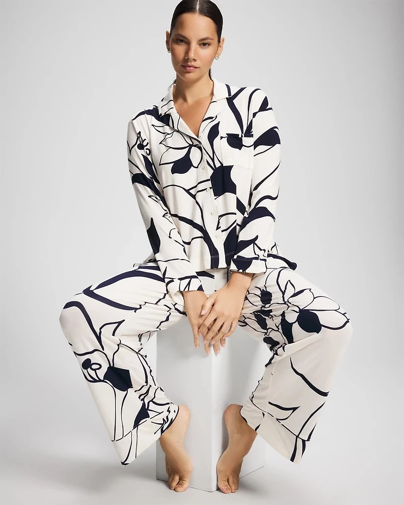 Long-Sleeve Notch Collar Pajama Top