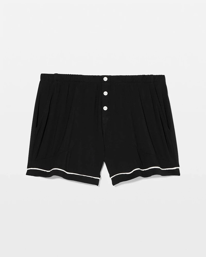 Solid Piped Pajama Shorts
