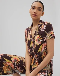 Short Sleeve Notch Collar Pajama Top
