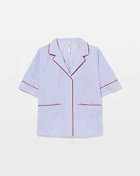 Relaxed Short-Sleeve Noch Collar Pajama Top