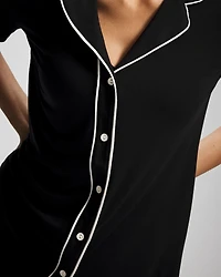 Solid Short Sleeve Notch Collar Pajama Top