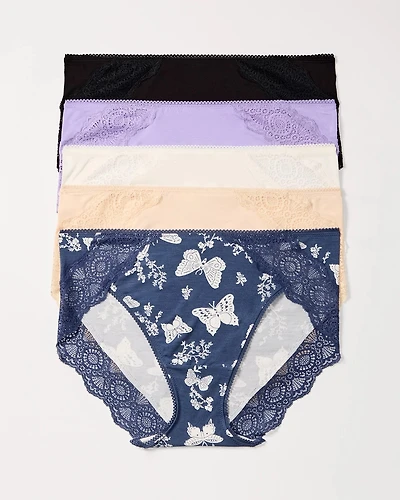 High-Leg Panty with Crochet Lace 5 Pack