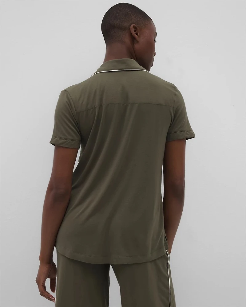 Solid Short Sleeve Notch Collar Pajama Top