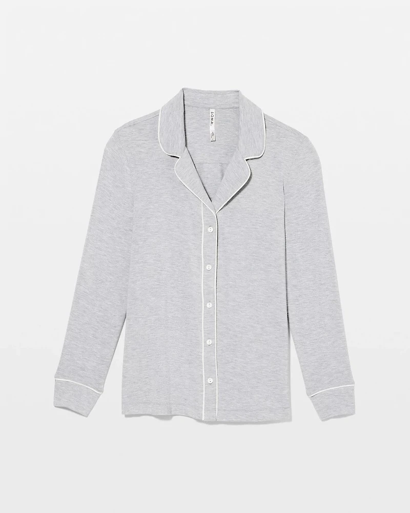 Long-Sleeve Notch Collar Pajama Top