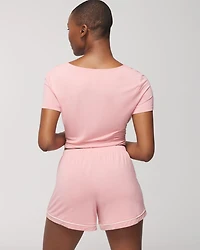 Solid Piped Pajama Shorts