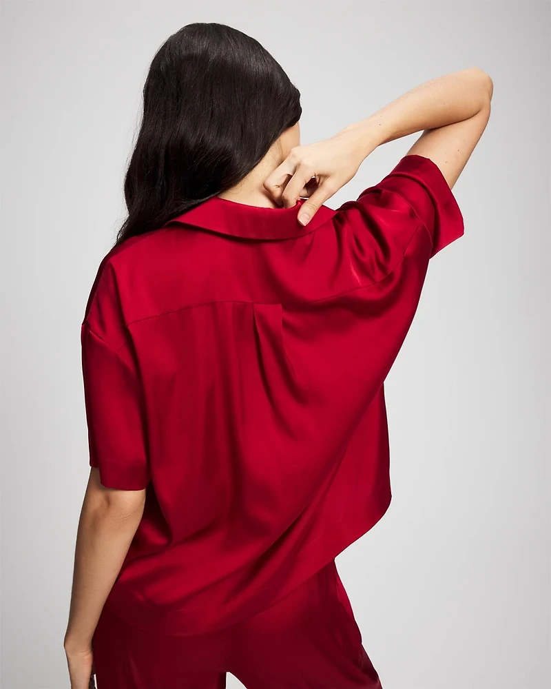Short Sleeve Notch Collar Pajama Top