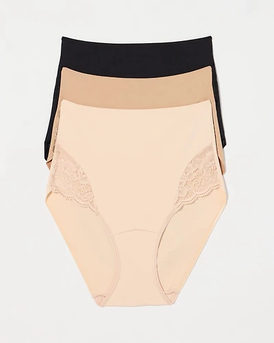 Tummy High-Waist Brief Panty with Lace 3 Pack