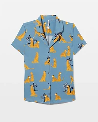 Short Sleeve Notch Collar Pajama Top