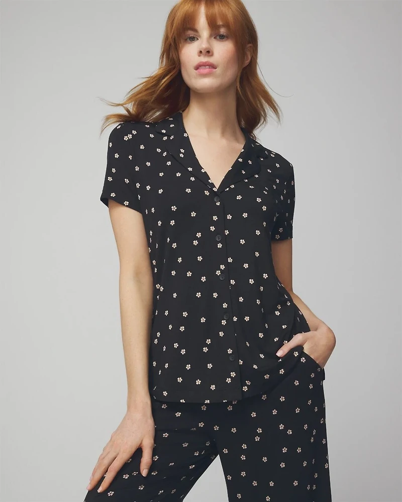 Short Sleeve Notch Collar Pajama Top