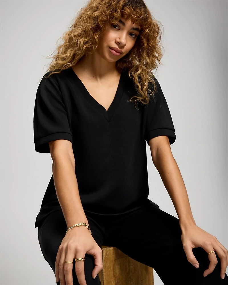 Modern Modal Puff Sleeve V-Neck Sweatshirt