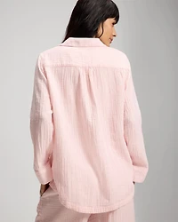 Cotton Gauze Long Sleeve Notch Collar Pajama Top