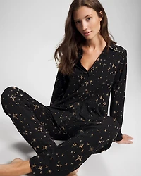 Long-Sleeve Notch Collar Pajama Top