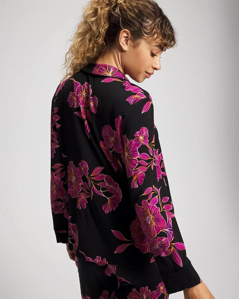 Cool Nights Long Sleeve Notch Collar with Piped Placket Pajama Top