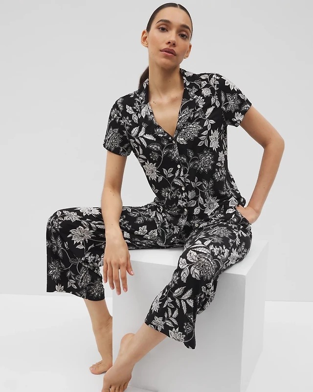 Short Sleeve Notch Collar Pajama Top