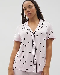 Piped Short Sleeve Notch Collar Pajama Top