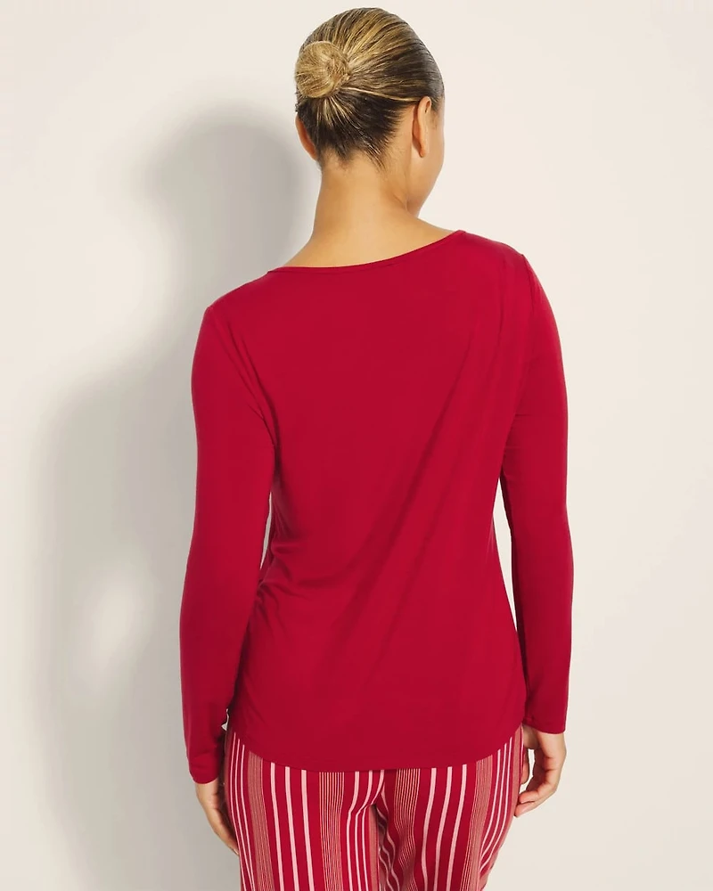 Lace Trim Long-Sleeve Pajama Top