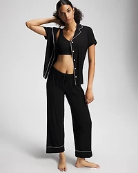 Solid Short Sleeve Notch Collar Pajama Top