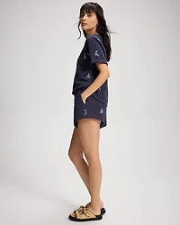 Cotton Terry Relaxed Embroidered Shorts