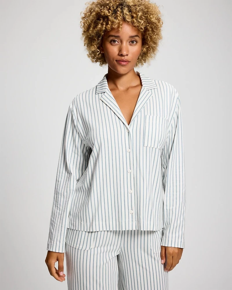 Long-Sleeve Notch Collar Pajama Top
