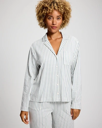 Long-Sleeve Notch Collar Pajama Top
