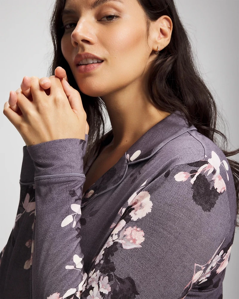 Long-Sleeve Printed Notch Collar Pajama Top