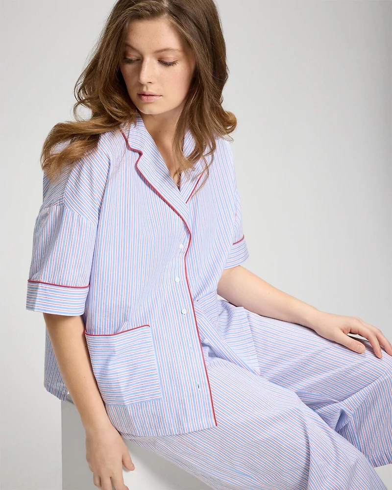 Relaxed Short-Sleeve Noch Collar Pajama Top
