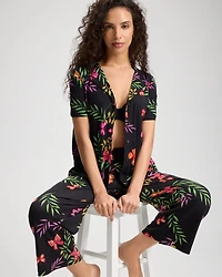 Short Sleeve Notch Collar Pajama Top