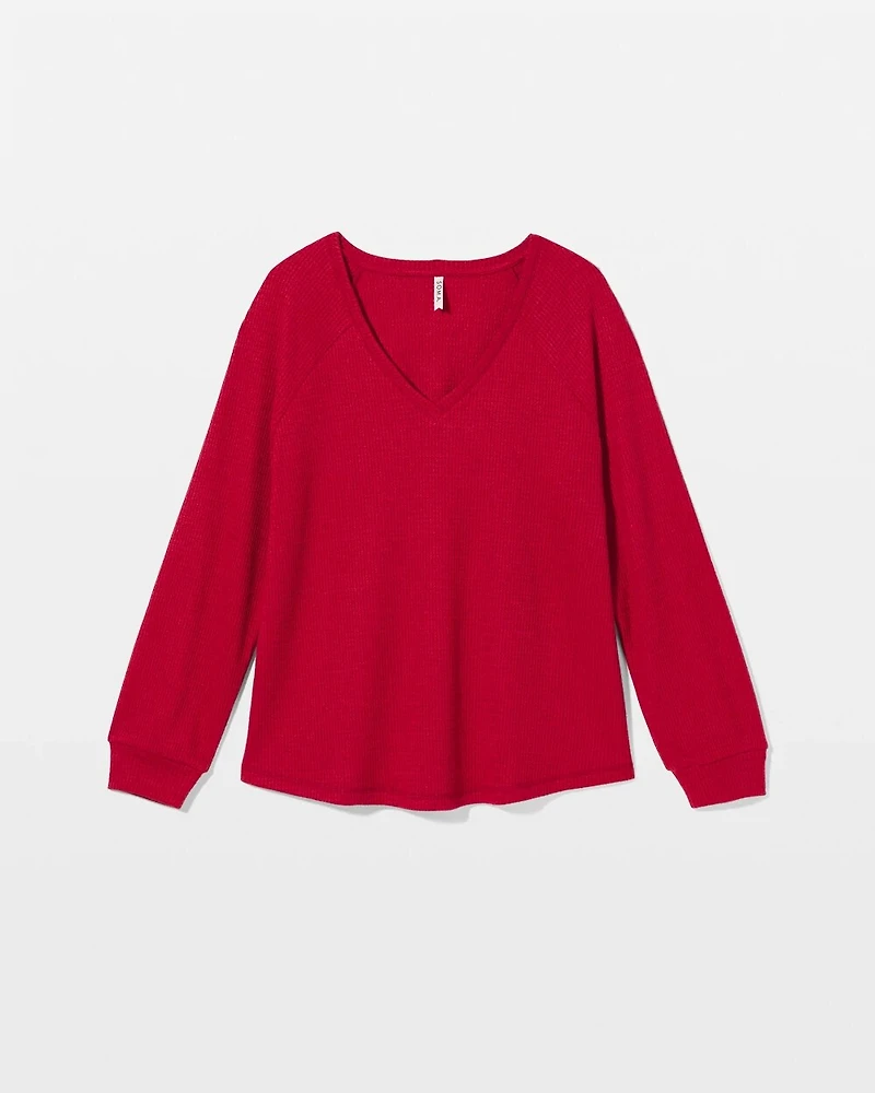 Cozy Waffle Long Sleeve V-Neck Pajama Top