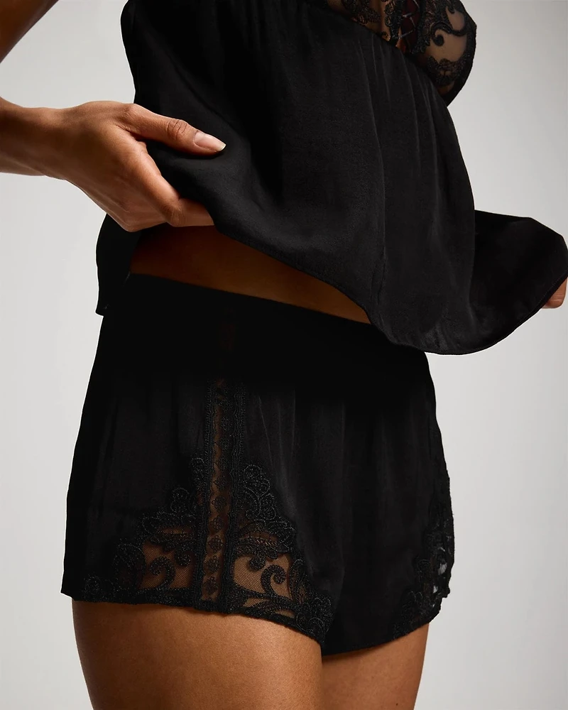 Crinkle Satin + Embroidery Tap Shorts