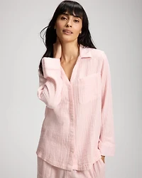 Cotton Gauze Long Sleeve Notch Collar Pajama Top