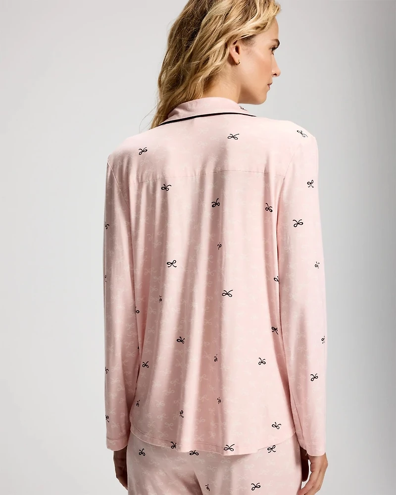 x BCRF Printed Long-Sleeve Notch Collar Pajama Top
