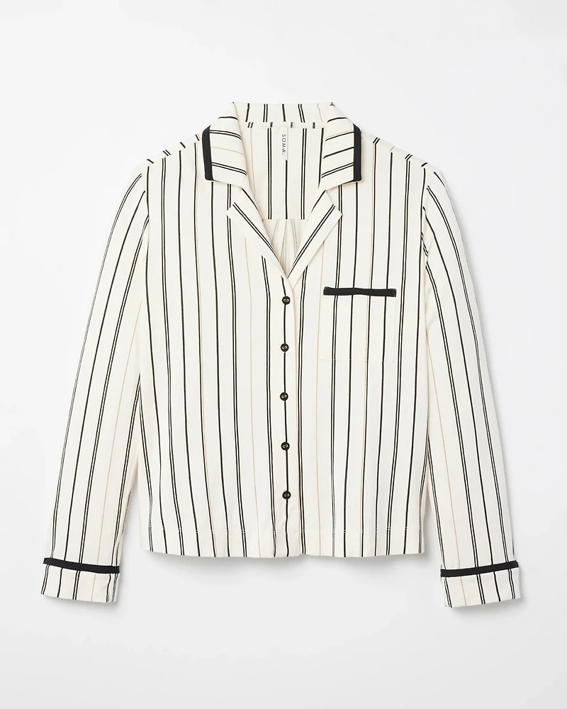 Long-Sleeve Notch Collar Pajama Top
