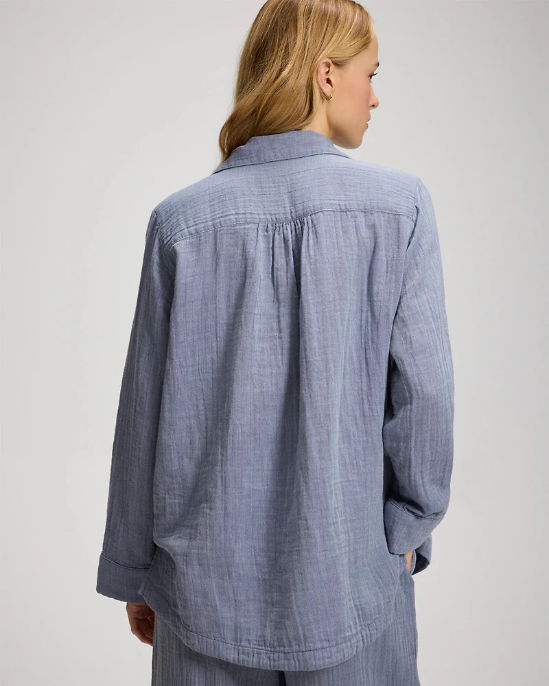 Long Sleeve Notch Collar Pajama Top