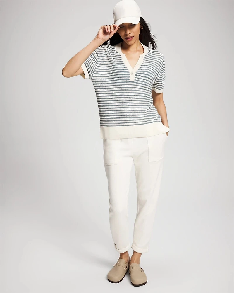 Cotton Open-Stitch Short Sleeve Sweater