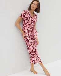 Piped Short Sleeve Notch Collar Pajama Top