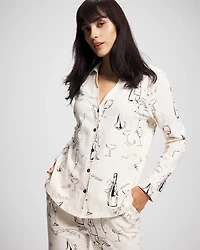 Long-Sleeve Notch Collar Pajama Top