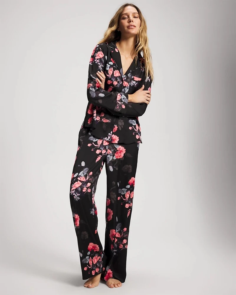 Long Sleeve Notch Collar Pajama Top