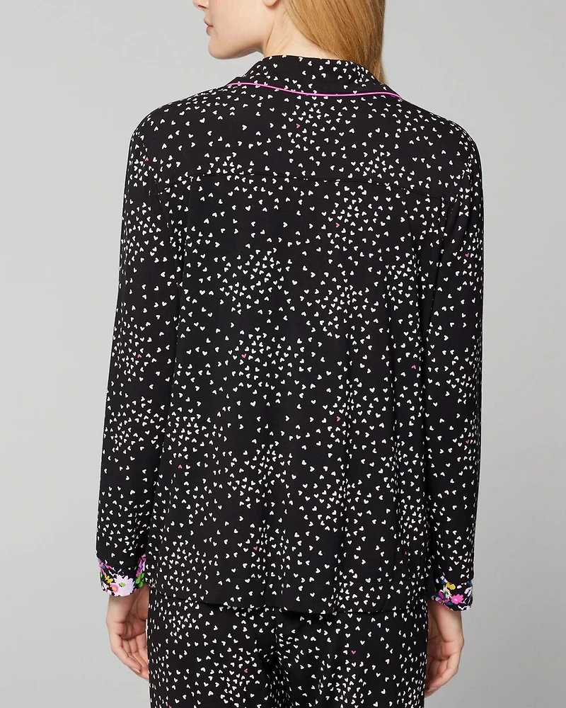 Long-Sleeve Notch Collar Pajama Top