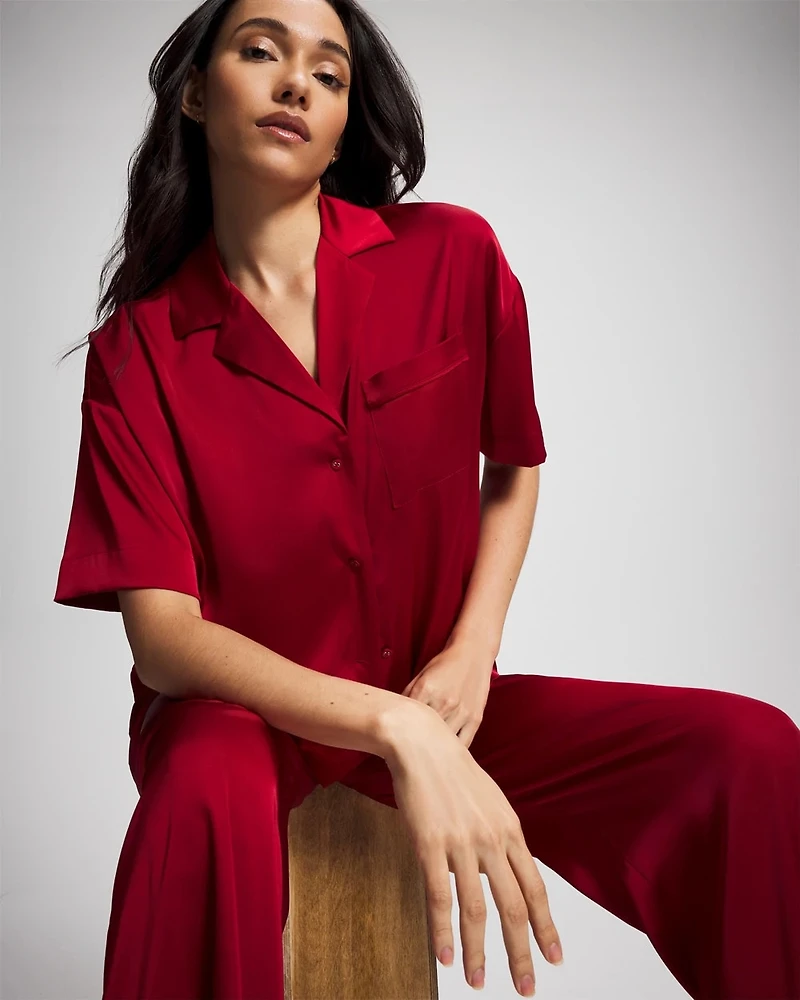 Short Sleeve Notch Collar Pajama Top