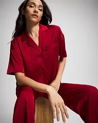 Short Sleeve Notch Collar Pajama Top
