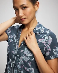 Piped Short Sleeve Notch Collar Pajama Top