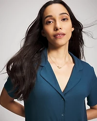 Rib Short Sleeve Notch Collar Pajama Top