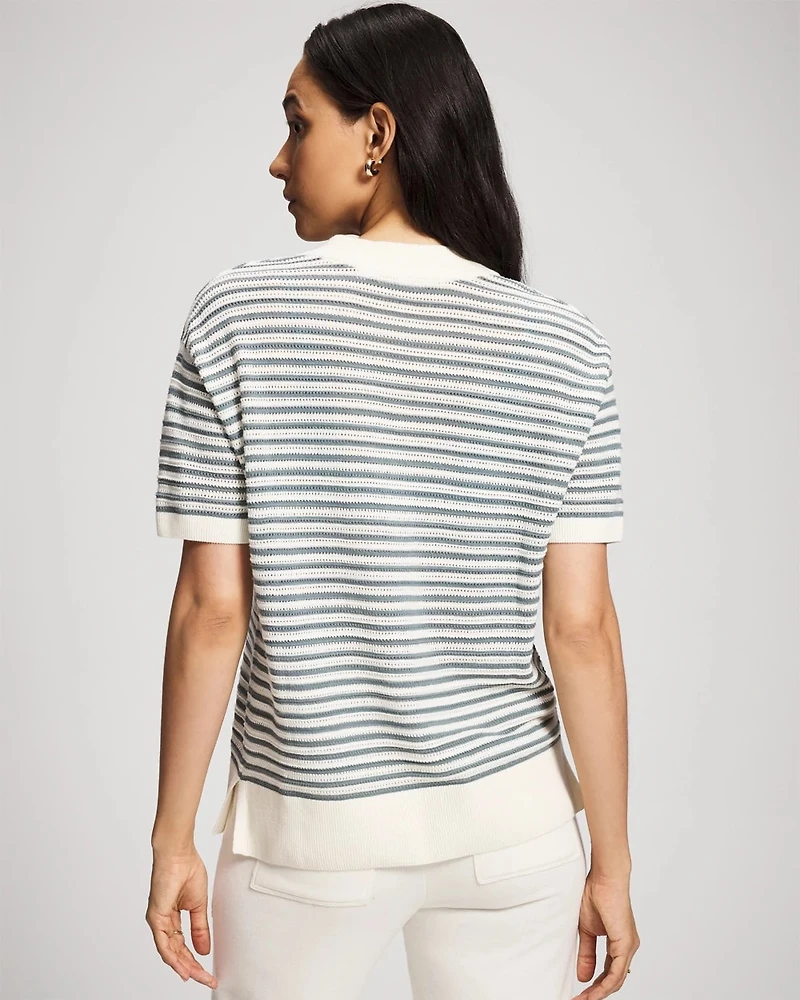 Cotton Open-Stitch Short Sleeve Sweater