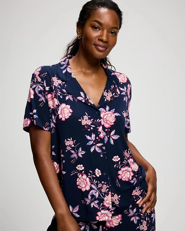 Short Sleeve Notch Collar Pajama Top