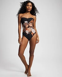 Moody Blooms Shirred Bandeau One-Piece Swimsuit