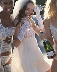 Crinkle Satin + Embroidery Babydoll Chemise