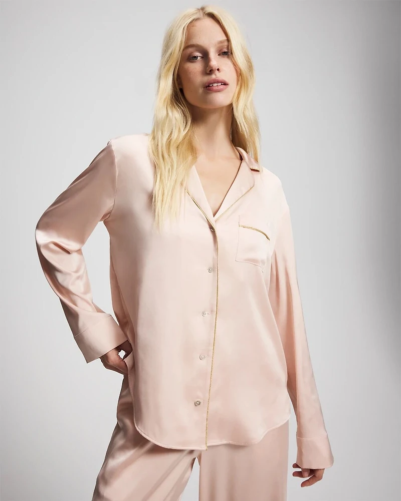 Long Sleeve Notch Collar Pajama Top