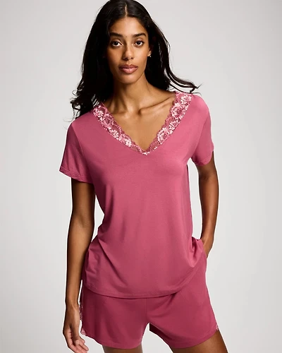 Romantic Lace Short Sleeve Pajama Top